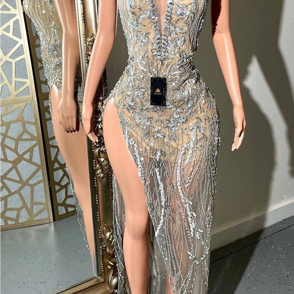 Elegant Silver Evening Gown